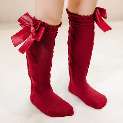 Red Bow Tie Knee High Tube Socks Girls' Christmas Stockings Infants Toddlers Soft Cotton Children Non Slip Floor Socks Baby Gift