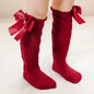 Red Bow Tie Knee High Tube Socks Girls' Christmas Stockings Infants Toddlers Soft Cotton Children Non Slip Floor Socks Baby Gift
