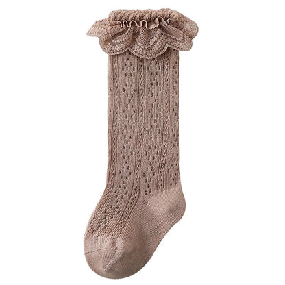 Baby Lace Princess Knee High Socks Kids Girls Boys Long Sock Cotton Mesh Breathable Children Hollow Out Socken for 0-3 Years Old