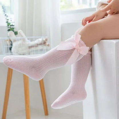 Red Bow Tie Knee High Tube Socks Girls' Christmas Stockings Infants Toddlers Soft Cotton Children Non Slip Floor Socks Baby Gift