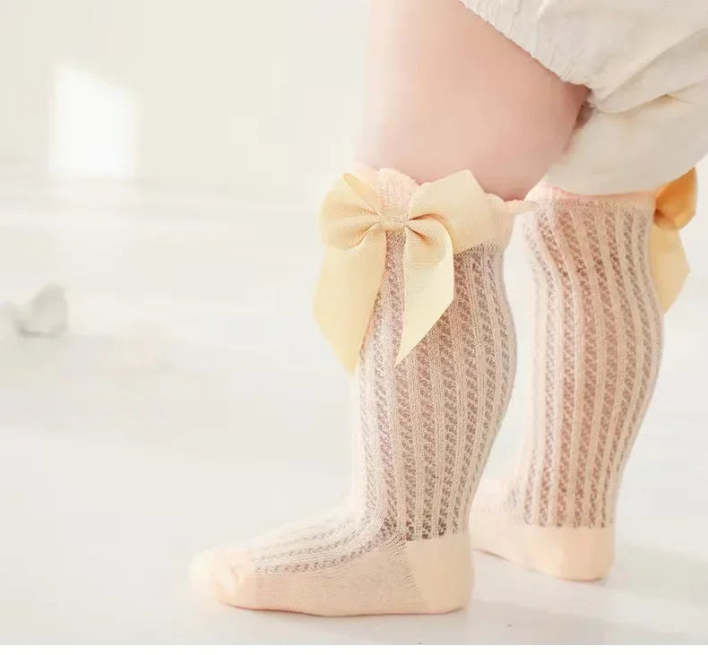 Red Bow Tie Knee High Tube Socks Girls' Christmas Stockings Infants Toddlers Soft Cotton Children Non Slip Floor Socks Baby Gift