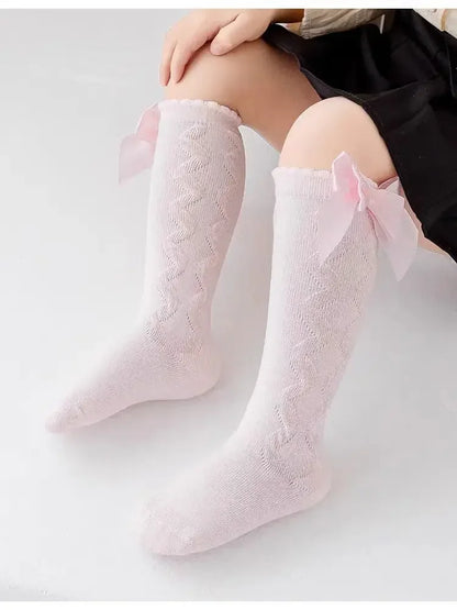Red Bow Tie Knee High Tube Socks Girls' Christmas Stockings Infants Toddlers Soft Cotton Children Non Slip Floor Socks Baby Gift