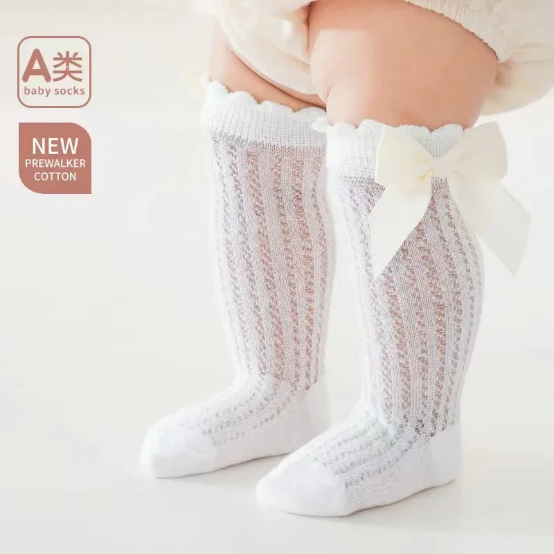 Red Bow Tie Knee High Tube Socks Girls' Christmas Stockings Infants Toddlers Soft Cotton Children Non Slip Floor Socks Baby Gift