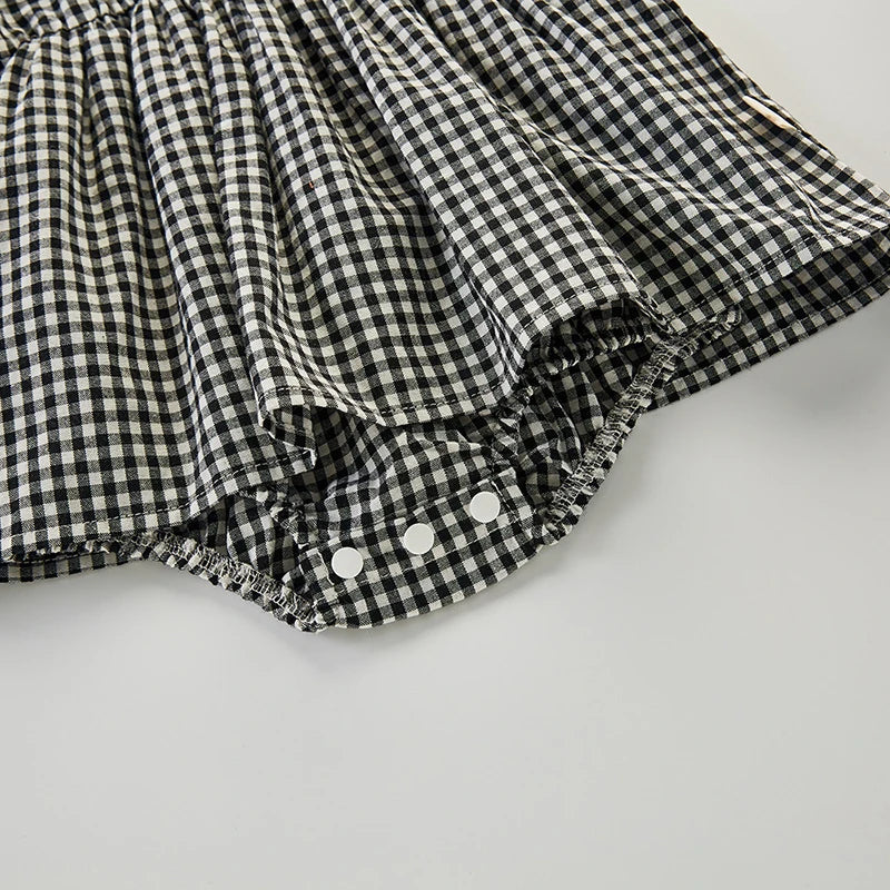 Newborn Baby Girls Jumpsuit+Hat Sleeveless Cotton Plaid Toddler Baby Girl Dress Romper Baby Girls Clothes For Summer