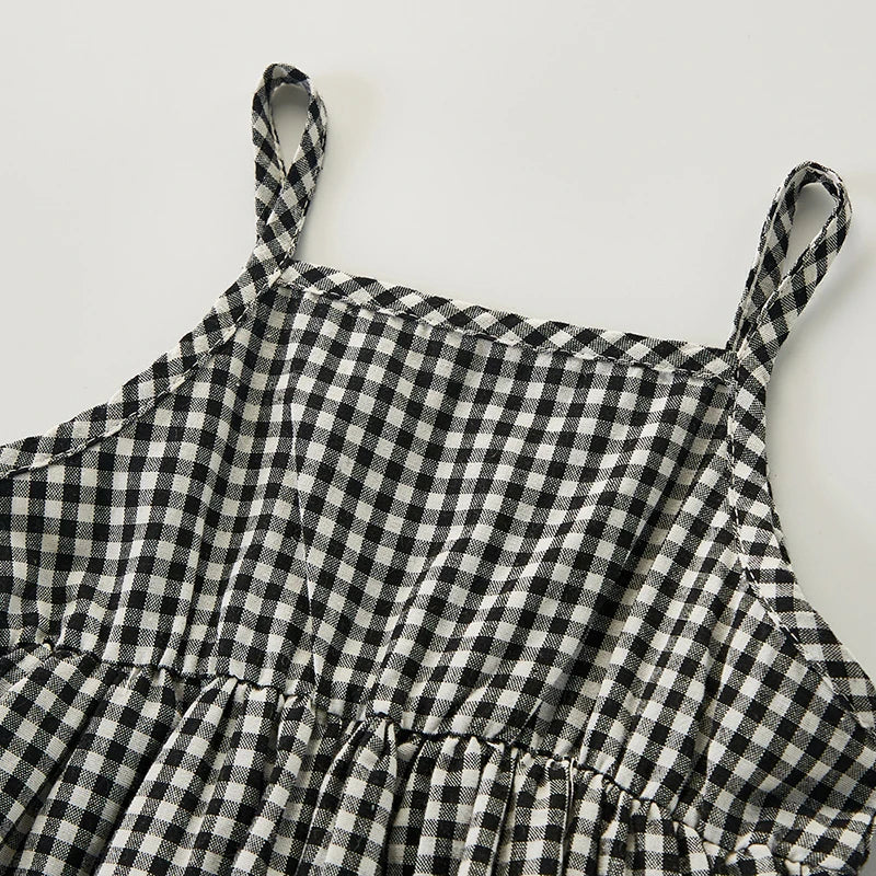 Newborn Baby Girls Jumpsuit+Hat Sleeveless Cotton Plaid Toddler Baby Girl Dress Romper Baby Girls Clothes For Summer